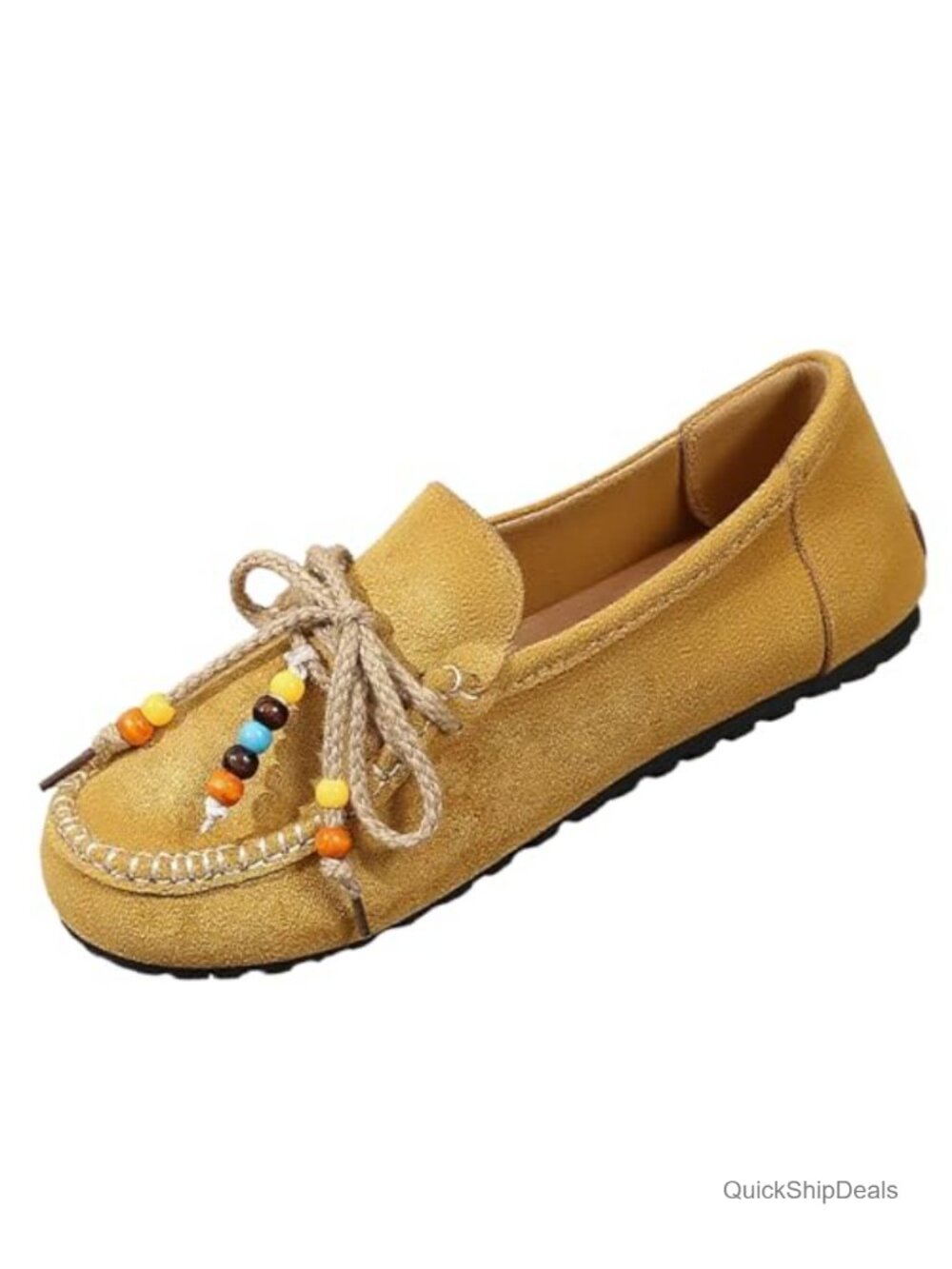 Beaded Suede Mocc for Women Round Toe Slip Ons Flat Casual Work Shoes